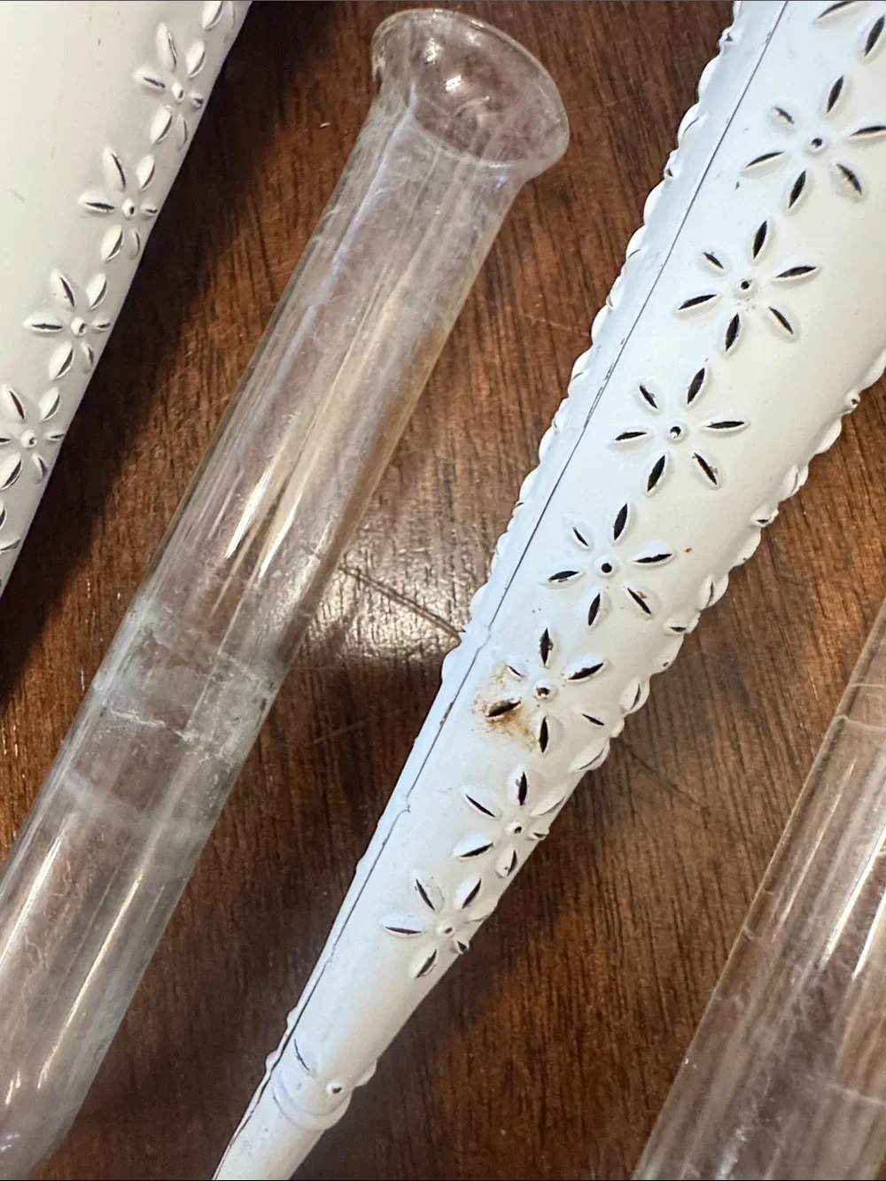 White Metal Wall Bud Vase Pair with Glass Tubes